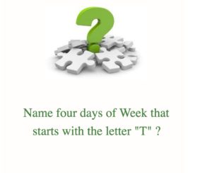 Name week days which starts with letter T Puzzle
