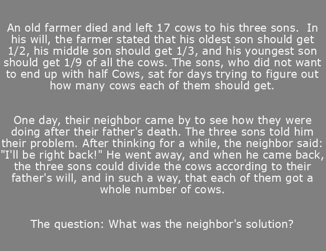 What was the neighbor’s solution to divide cows?