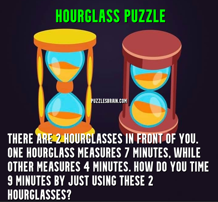 Hourglass puzzle to measure 9 minutes