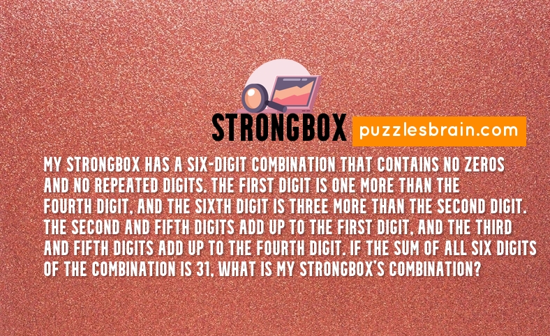 Strongbox 6 digit combination puzzle